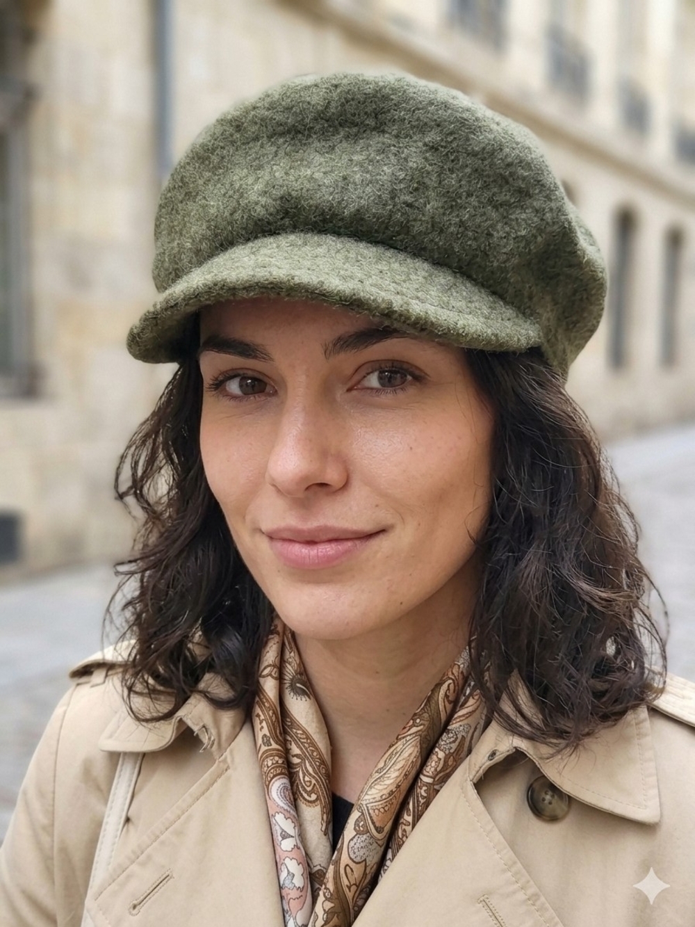 Product Think Tank Vermont 100% Wool Newsboy Cabbie Cap Hat Olive Green Lined